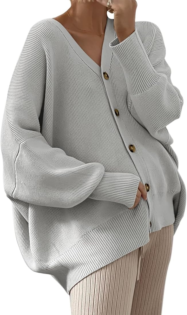Women's Cardigan 2023 Open Front Oversized Button Lightweight Long Sleeve v Neck Knit Loose Sweat... | Amazon (CA)
