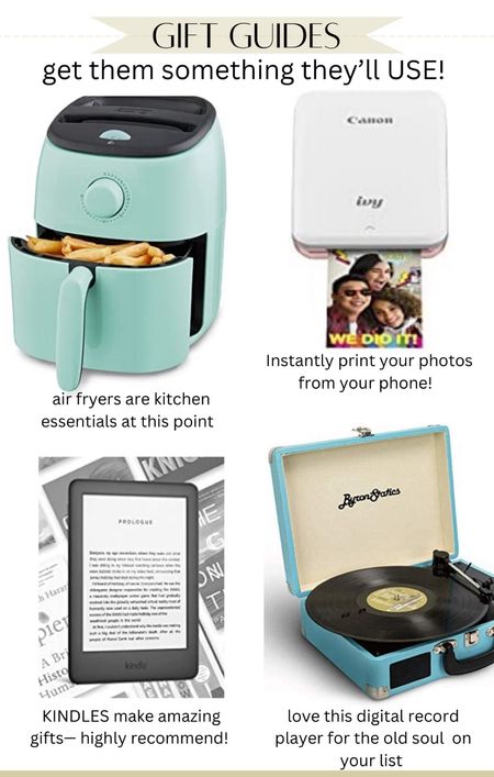 These are super practical gifts that she will actually use, including an air fryer, digital vinyl record player, kindle to read books digitally, and this photo printer that prints pictures directly from your phone￼

#LTKunder100 #LTKSeasonal #LTKGiftGuide