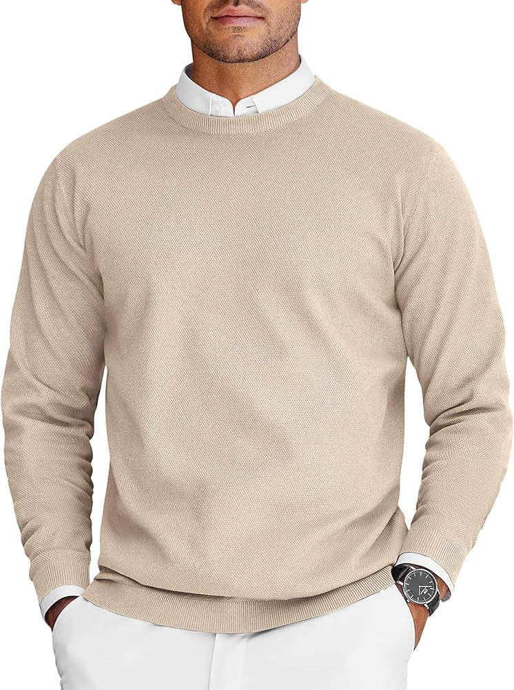 COOFANDY Mens Crew Neck Sweaters Long Sleeve Lightweight Knit Dress Pullover Sweaters | Amazon (US)