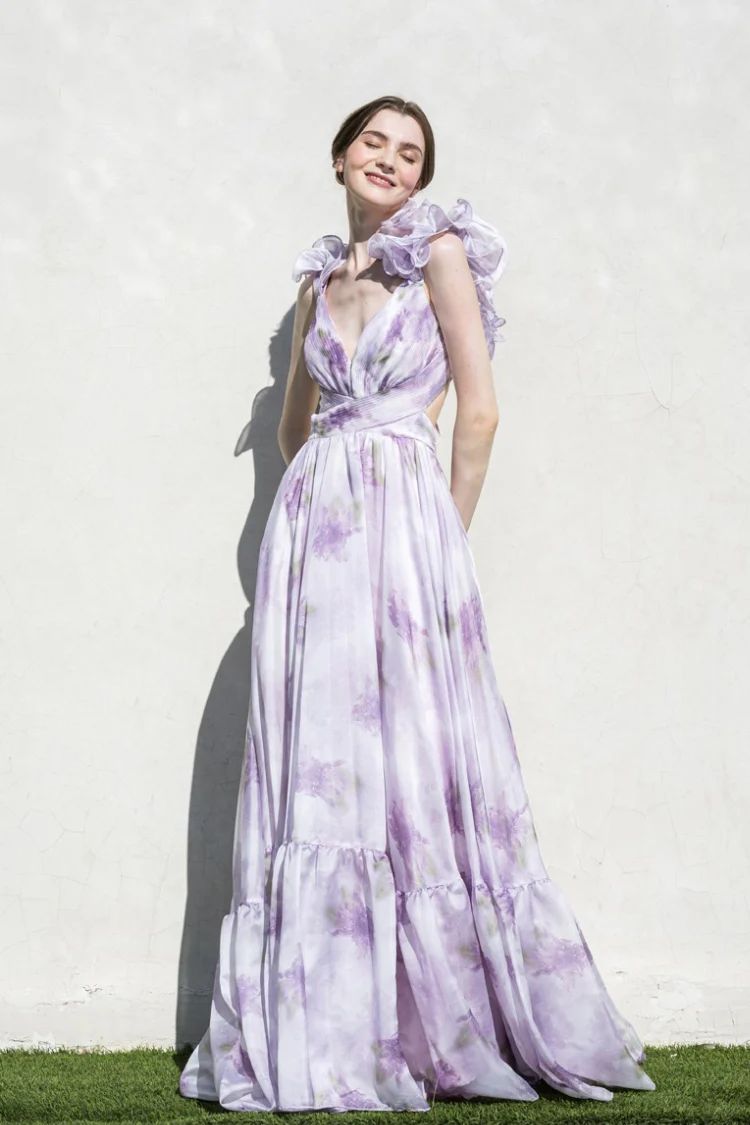 Fleur Ruffle Shoulder Maxi Dress - Lilac | Confête