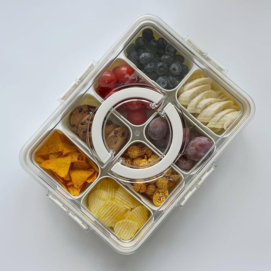 Divided Snackle Box Charcuterie Container | Veggie Tray | Serving Tray with Lid | Snack Organizer... | Amazon (US)