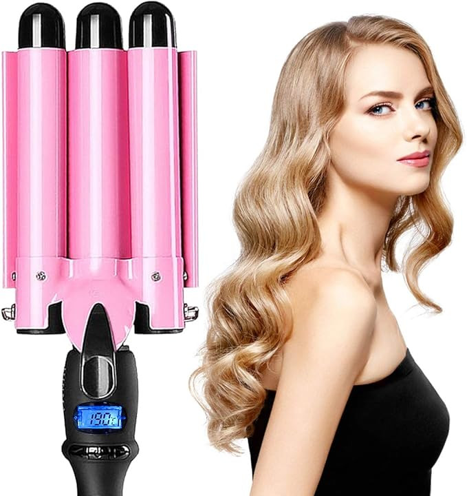 3 Barrel Curling Iron Wand Hair Waver Curler Iron, 1 Inch (25mm) Ceramic Tourmaline Triple Barrel... | Amazon (US)