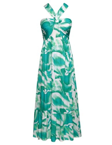 GRACE KARIN 2025 Summer Women's Criss Cross Halterneck Sleeveless Floral Print Flowy A Line Maxi Dress Green Watercolour XL | Amazon (US)