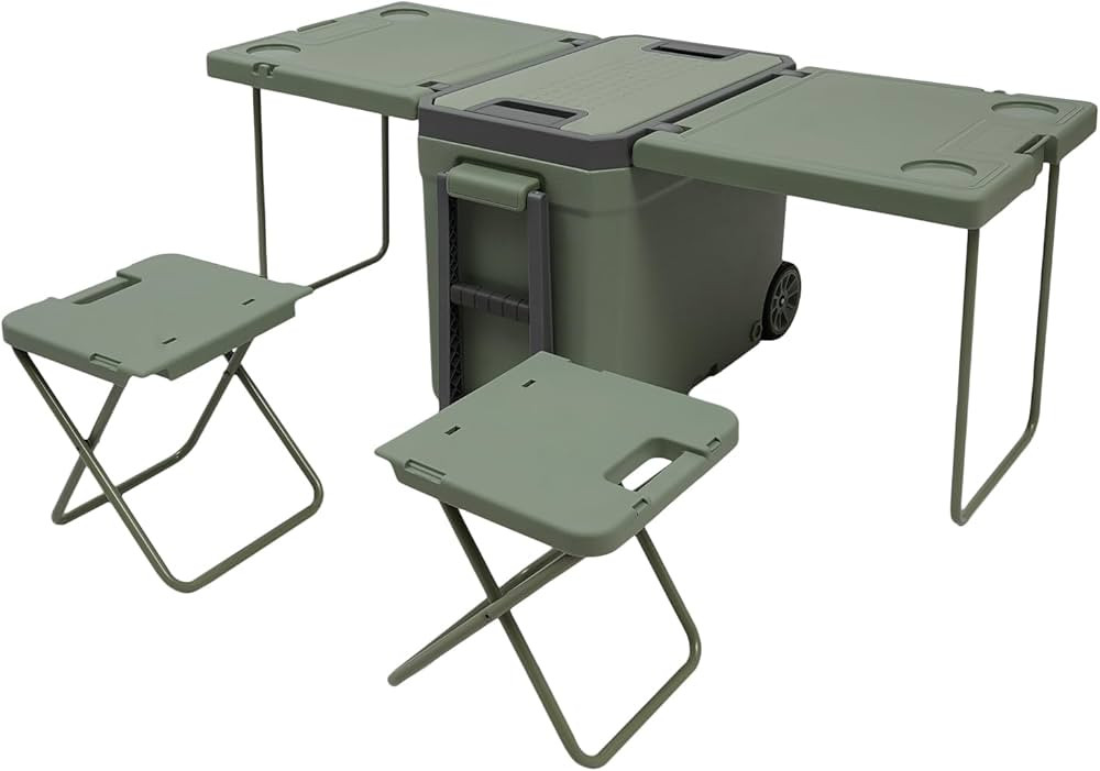 Multi Function Rolling Cooler with Foldable Table & 2 Stools, 32L Insulated Cooler Bag with Wheel... | Amazon (US)