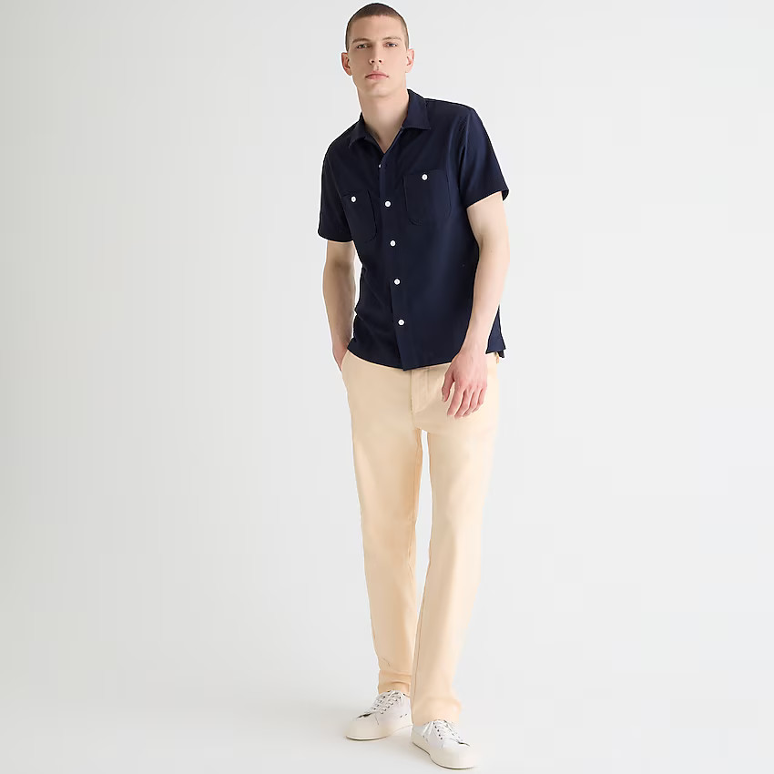 Organic cotton-knit seersucker camp-collar shirt | J. Crew US
