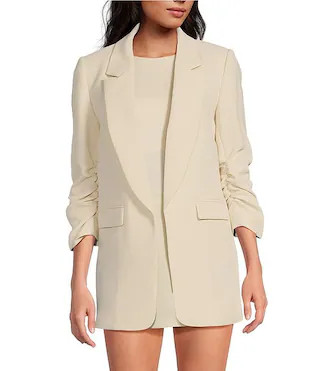 Jemma Ruched 3/4 Sleeve Shawl Collar Twill Boyfriend Blazer | Dillard's