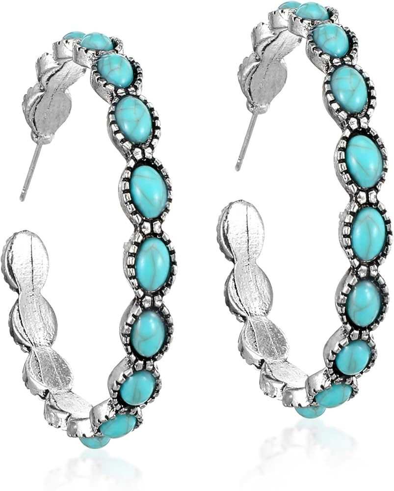 Western Earrings Boho Turquoise Hoop Earrings for Women,Vintage Oval Dangle Earring,Bohemian Ethn... | Amazon (US)