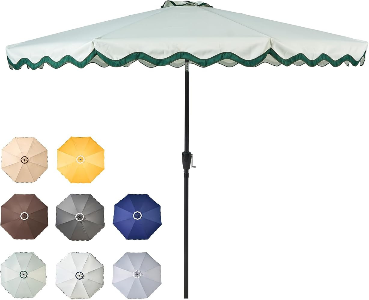 CAODOC 10ft Outdoor Patio Umbrella, Scalloped Edge Market Umbrella with Auto-Tilt & Crank, 8 Rein... | Amazon (US)