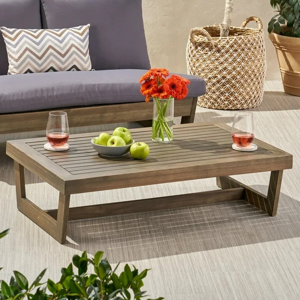 Elloree Outdoor Acacia Wood Coffee Table, Gray | Walmart (US)