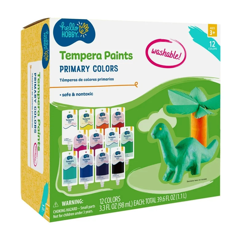 Hello Hobby Washable Tempera Paint Set, Safe & Nontoxic, 12X98mL pouches, 12 Different Colors | Walmart (US)