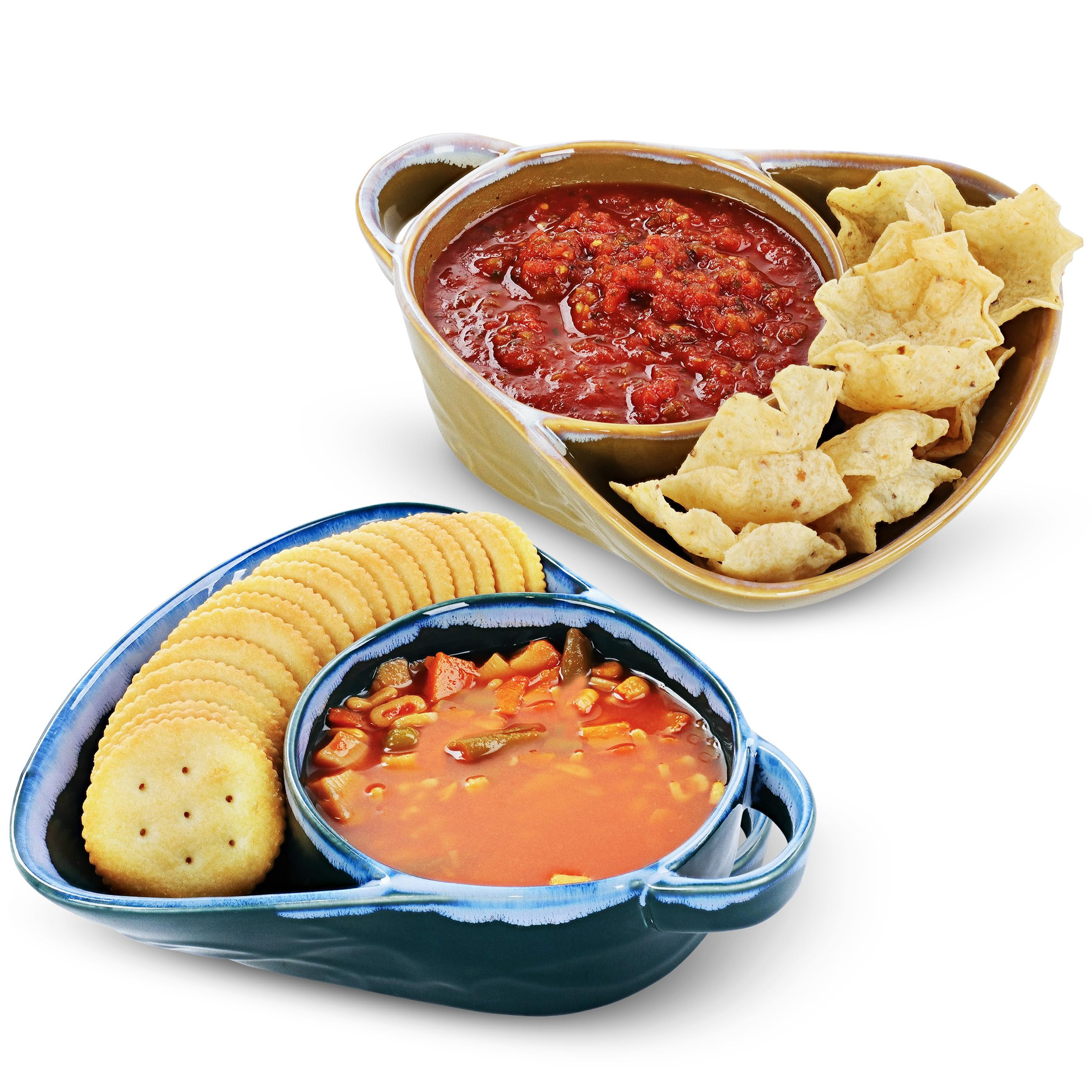 Divided Cereal Bowl - 2 Pack Personal Chip Dip Serving Dish with Handle - Blue and Green Anti Sog... | Amazon (US)