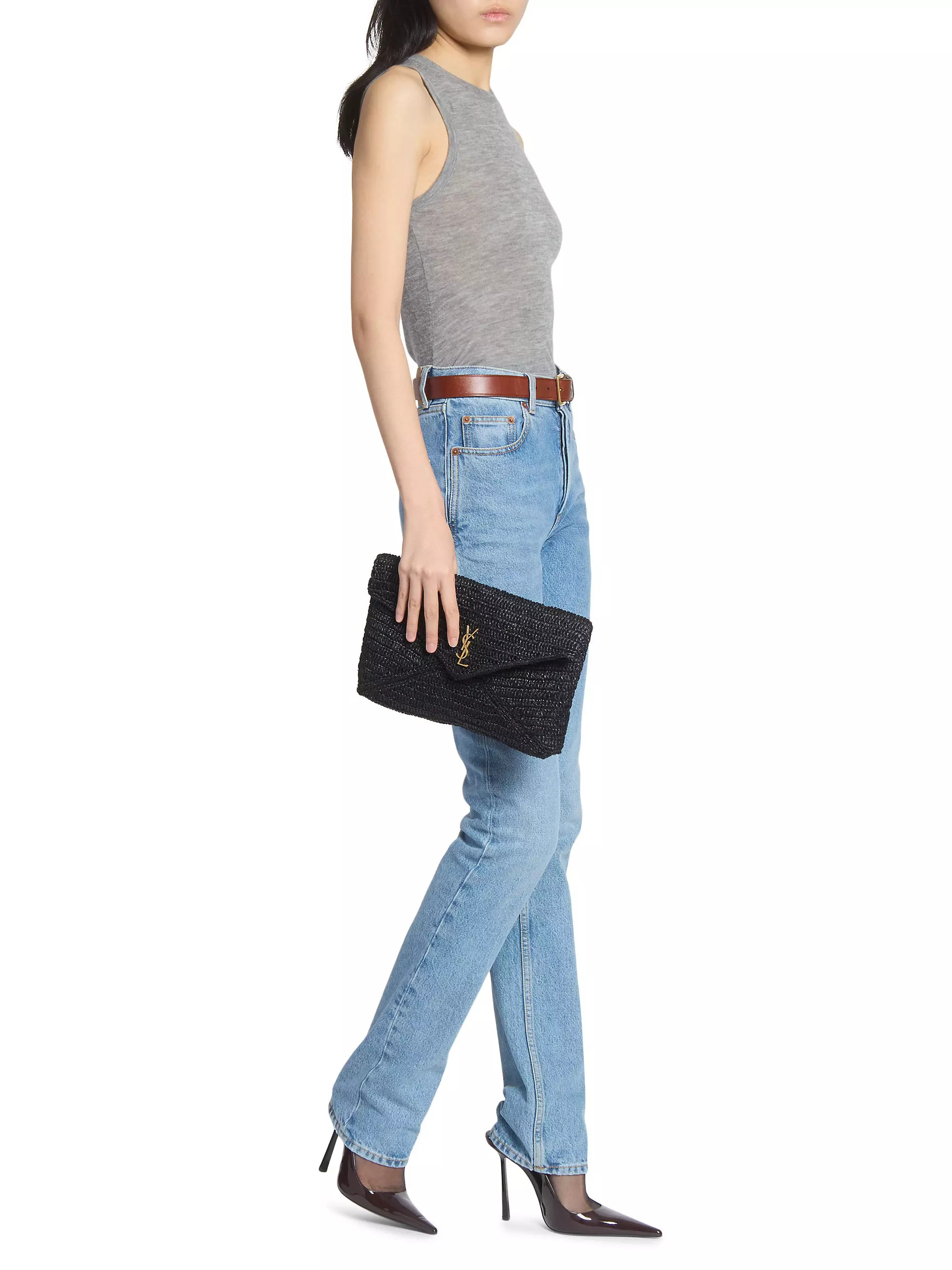 Saint LaurentCassandre Large Envelope Pouch in Raffia | Saks Fifth Avenue