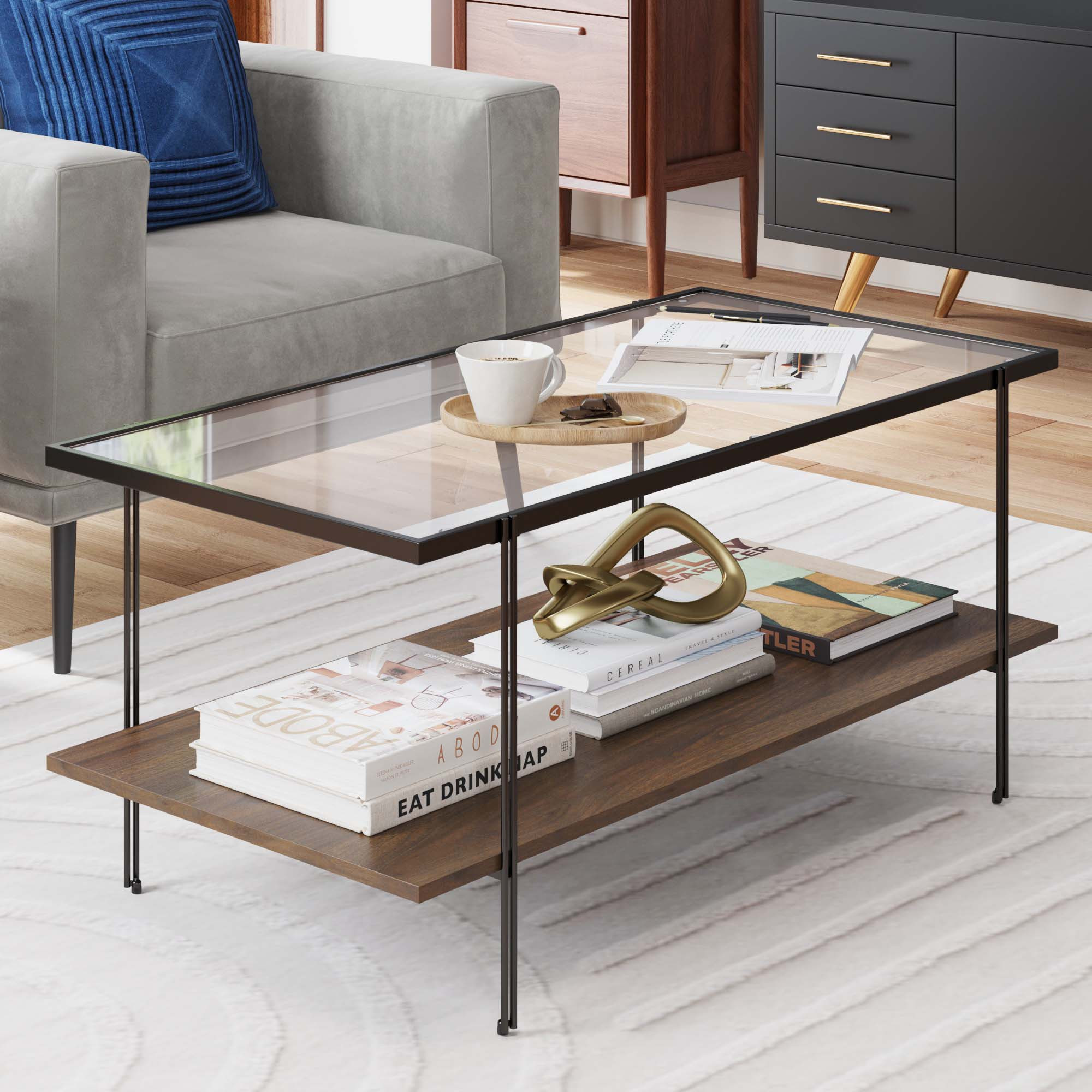 Glass Top Modern Coffee Table Walnut | Nathan James