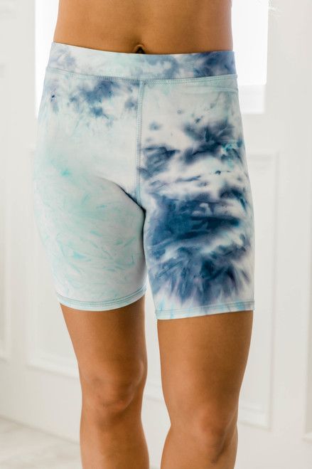 Finding Hope Tie Dye Biker Shorts Mint/Navy | The Pink Lily Boutique