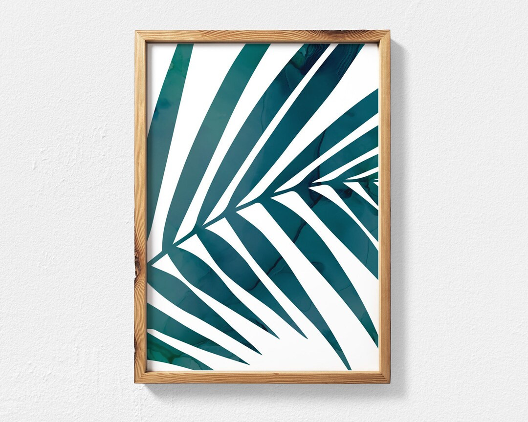 Palm Leaf Print Teal Wall Art Palm Printable Art Tropical - Etsy | Etsy (US)