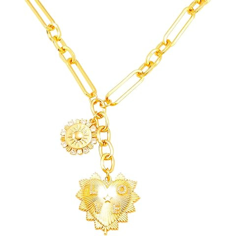 Chunky Gold Necklace for Women Trendy 18K Gold Sun Pendant Necklaces Heart Choker Necklace Coquet... | Amazon (US)