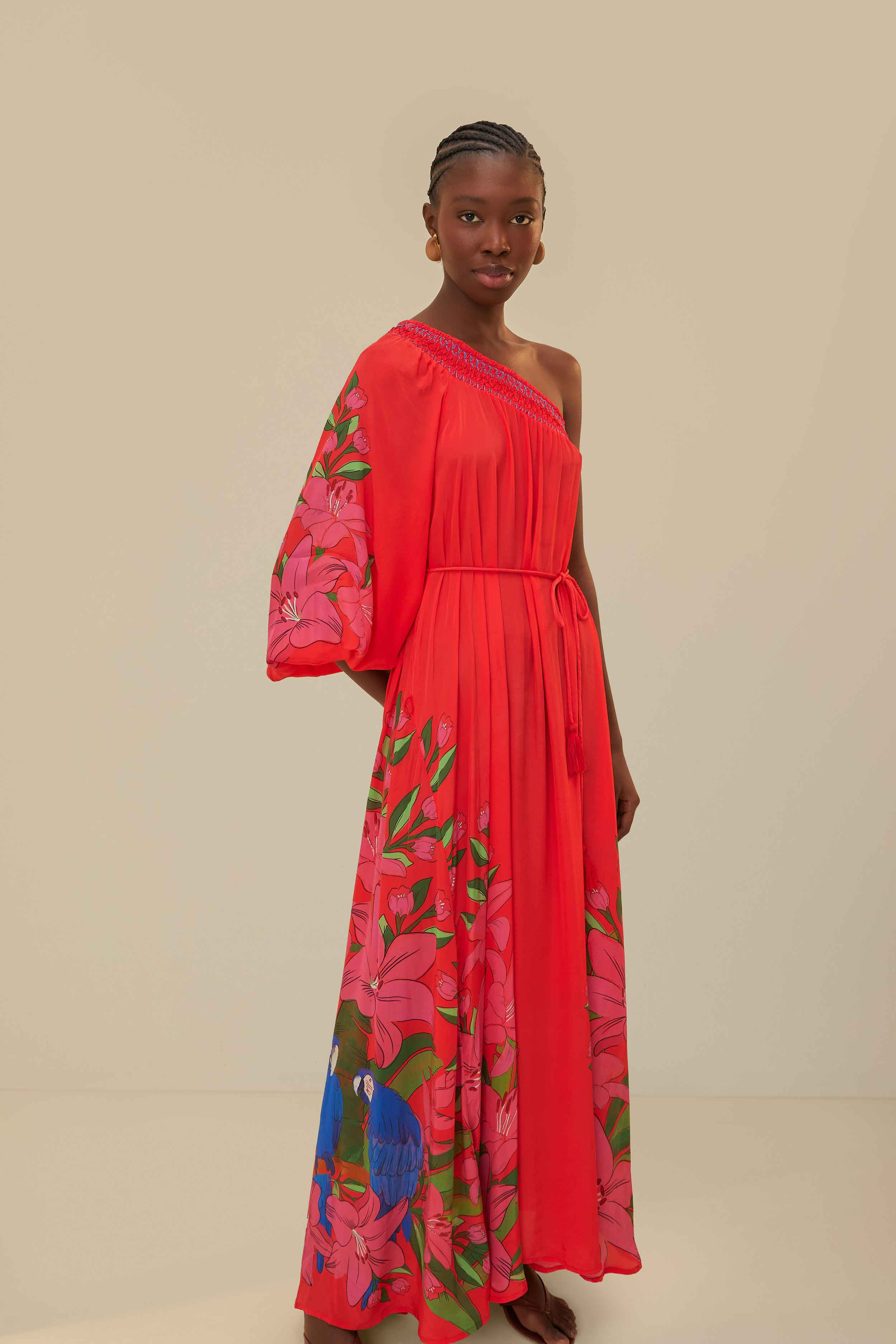 Red Summer Foliage Scarf Maxi Dress | FarmRio (US)