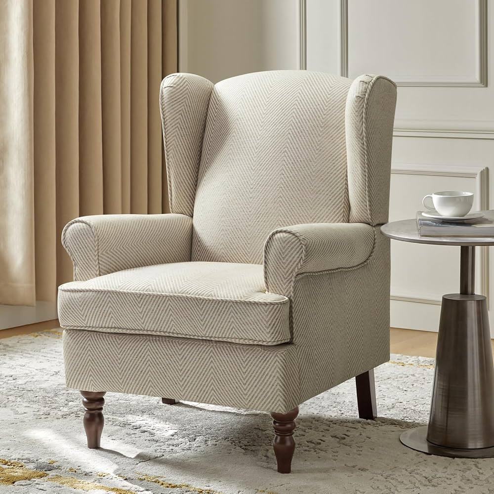 HULALA HOME Wingback Accent Chair with Retro Wooden Legs, Traditional Fabric Armchair for Living ... | Amazon (US)