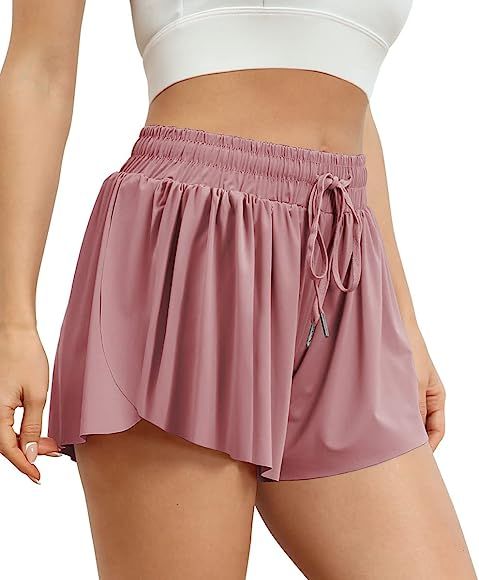 AUTOMET Womens 2 in 1 Flowy Running Shorts Casual Summer Athletic Workout Biker Shorts High Waist... | Amazon (US)