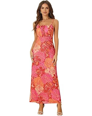 Allegra K Boho Floral Dresses for Women's Sleeveless Spaghetti Strap Maxi Dress | Amazon (US)