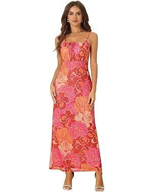Allegra K Boho Floral Dresses for Women's Sleeveless Spaghetti Strap Maxi Dress | Amazon (US)