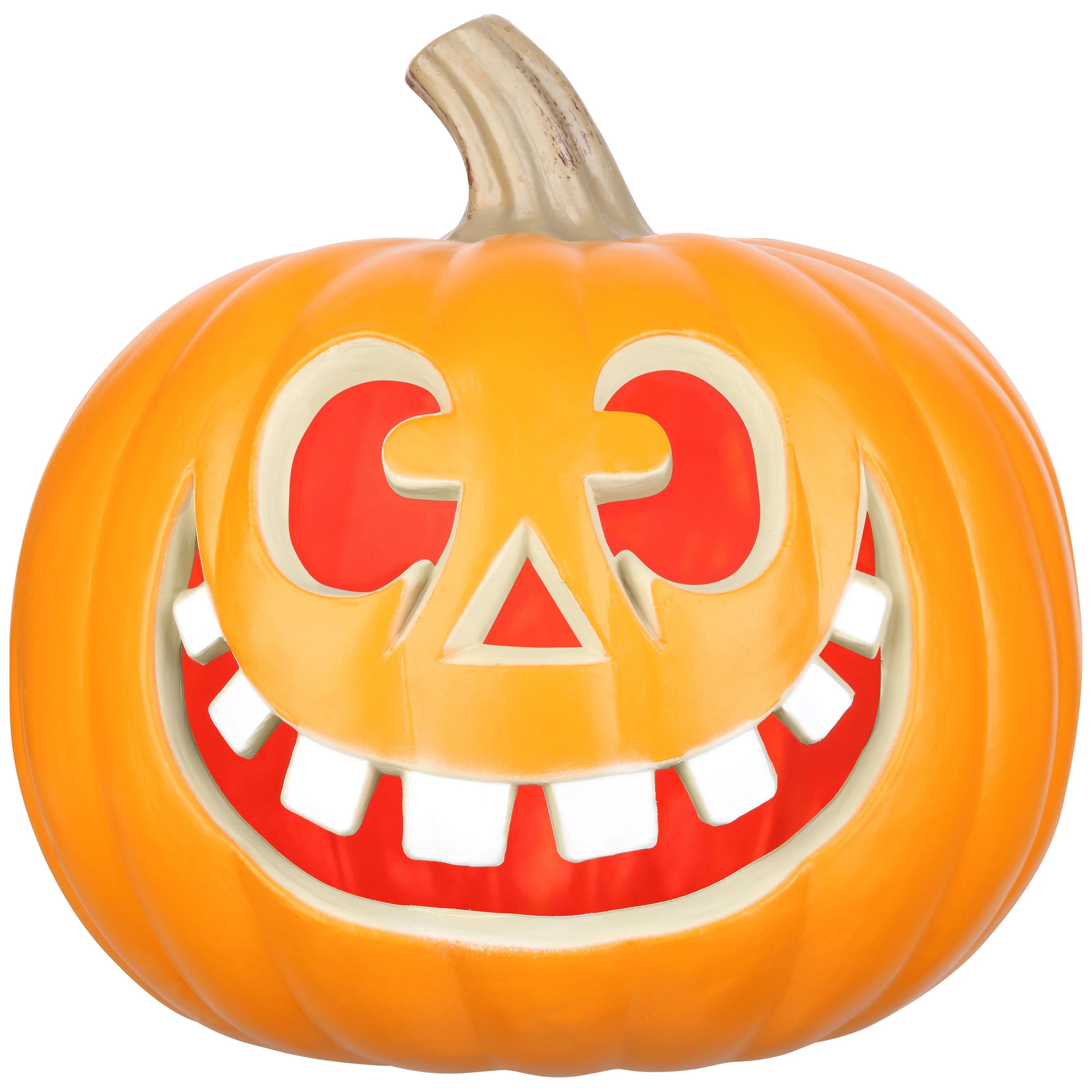 Way To Celebrate Halloween Lighted Big Teeth Happy Face Blow Mold Pumpkin, 9" - Walmart.com | Walmart (US)