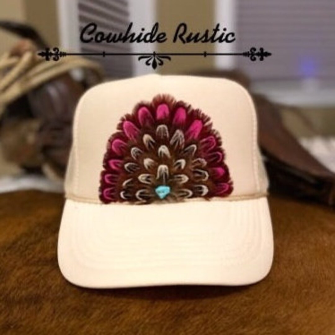 Feather Trucker Hat in TAN/CREAM. the Barbie - Etsy | Etsy (US)