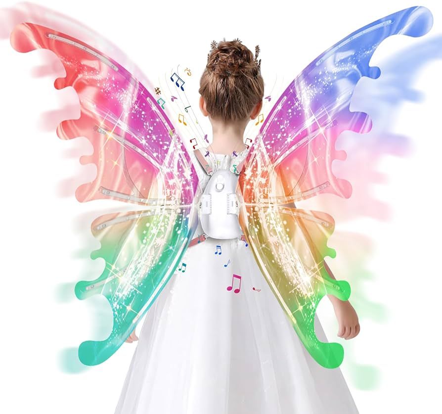 Electric Fairy Wings for Girls, Light Up Moving Butterfly Wings with LED Lights and Music, Toy fo... | Amazon (US)