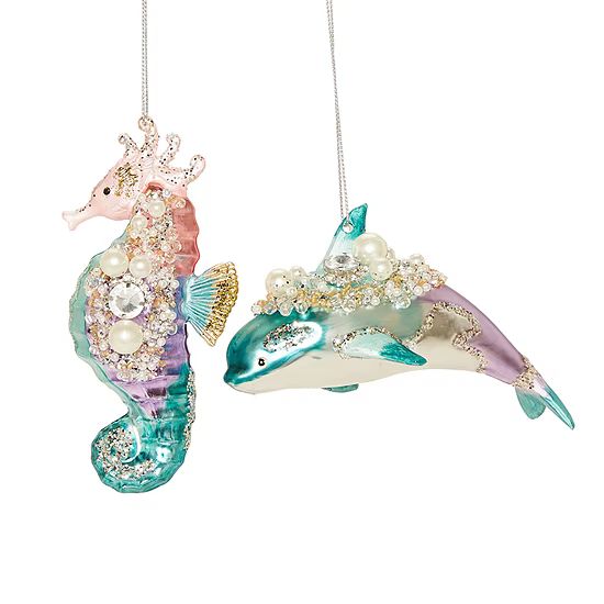 North Pole Trading Co. Tropical Punch Beaded Dolphin & Seahourse 2-pc. Christmas Ornament Set | JCPenney