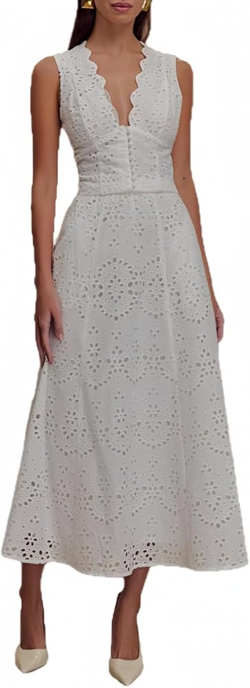 Two Piece Sets for Women Embroidered V Neck Ruffle Lace Crop Top and Maxi Skirt Suit Summer Outfi... | Amazon (US)