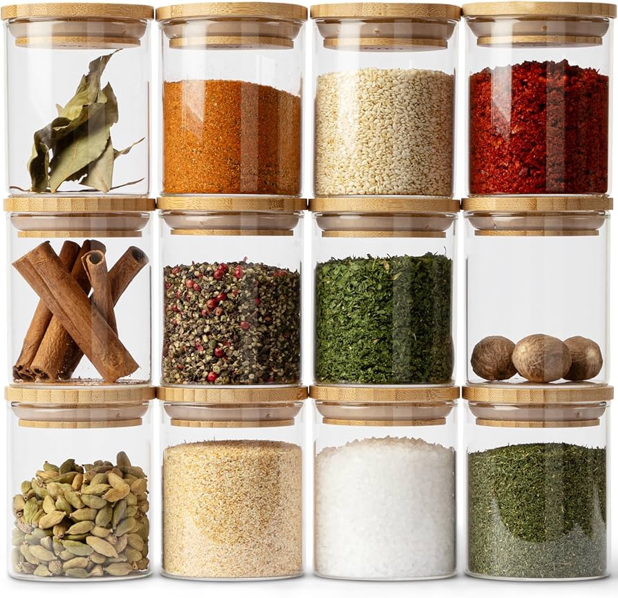 KIVY Hermetic Spice Jars [12 x 150 ml] - Glass Jars with Bamboo Lid | Amazon (ES)