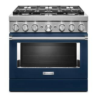 KitchenAid 36 in. 5.1 cu. ft. Dual Fuel Freestanding Smart Range with 6-Burners in Ink Blue KFDC5... | The Home Depot