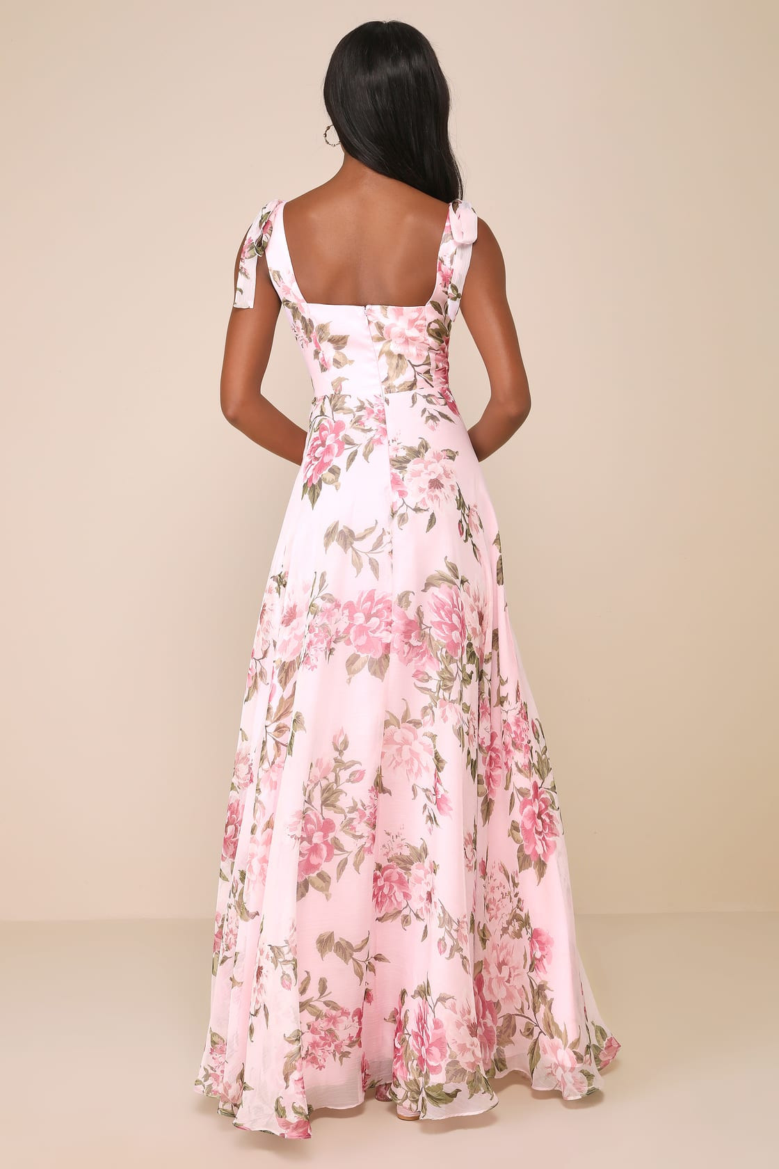 Love Me Forever Pink Floral Tie-Strap Square Neck Maxi Dress | Lulus