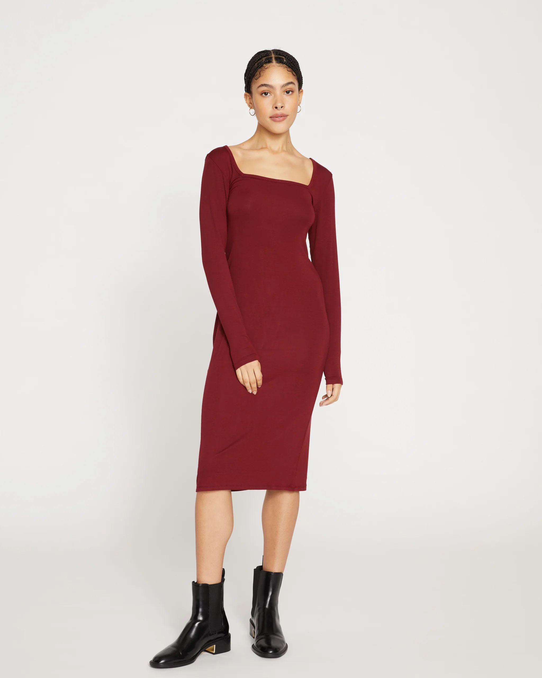 Foundation Long Sleeve Square Neck Dress - Brick Red | Universal Standard