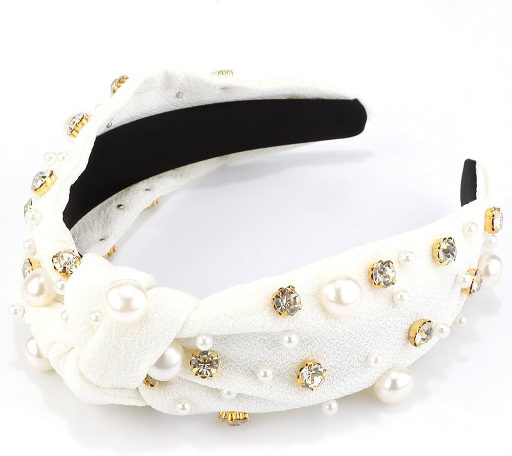 VELSCRUN White Pearl Headband Knotted Headbands for Women Girls Hair Accessories | Amazon (US)