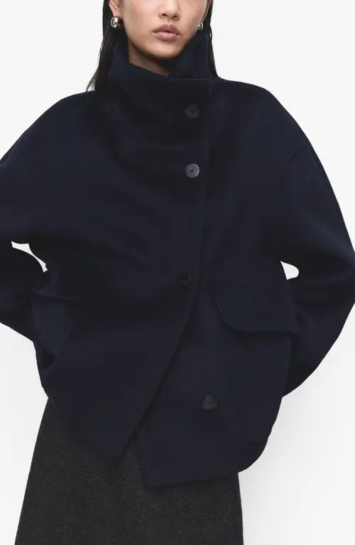 MANGO Funnel Neck Wool Coat in Navy at Nordstrom, Size X-Small | Nordstrom