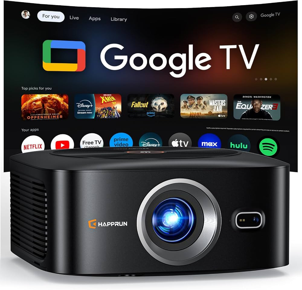 HAPPRUN 1500 ANSI Lumens Outdoor Projector with Official Google TV | Amazon (US)
