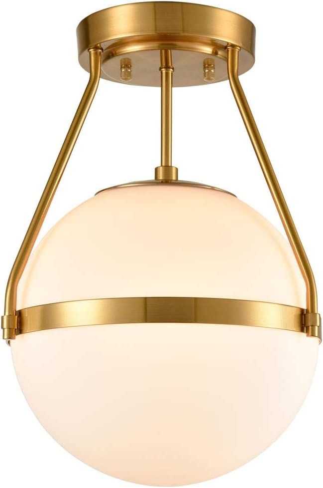 HOLKIRT Mid Century Modern Globe Semi Flush Mount Ceiling Light Fixture,White Opal with Brass Fin... | Amazon (US)