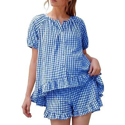 BLENCOT Maternity Clothes Button Down Checkered Cotton Sleepwear Pregnancy Pajamas… | Amazon (US)