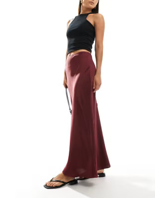 ASOS DESIGN satin bias maxi skirt in burgundy | ASOS | ASOS (Global)