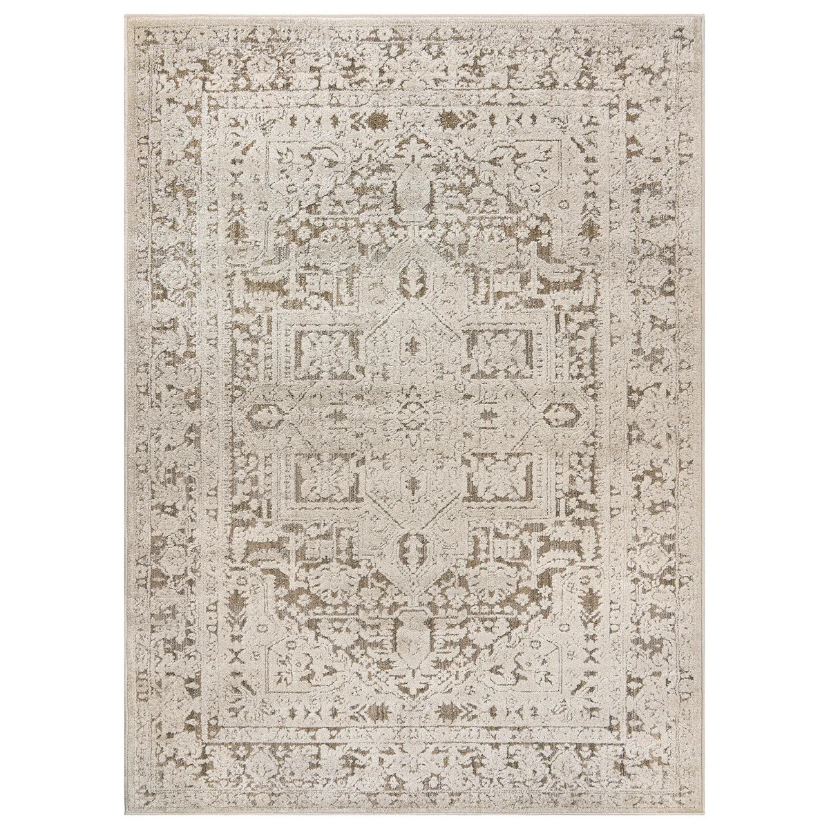 Textured Medallion Earth Beige Indoor High-Low Area Rug | Wayfair North America