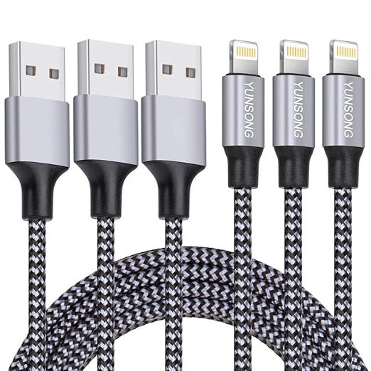 iPhone Charger, YUNSONG 3Pack 6FT Nylon Braided Lightning Cable Fast Charging High Speed Data Syn... | Amazon (US)