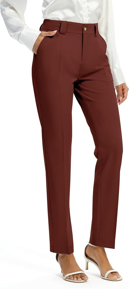 FUNYYZO Women's Stretch Business Work Pants with Pockets Wear to Work Casual Suitpants Long Strai... | Amazon (US)