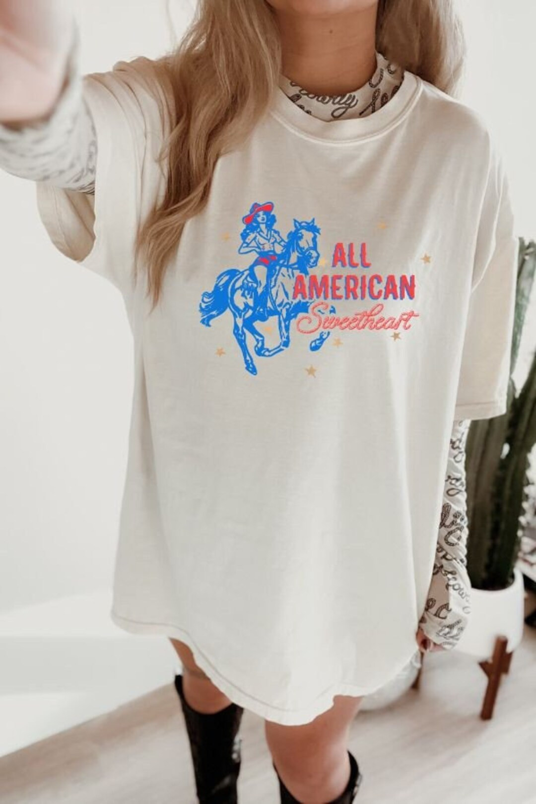 All American Sweetheart Comfort Colors Shirt, Western Graphic Tee, July 4th Western T-shirt, Inde... | Etsy (US)