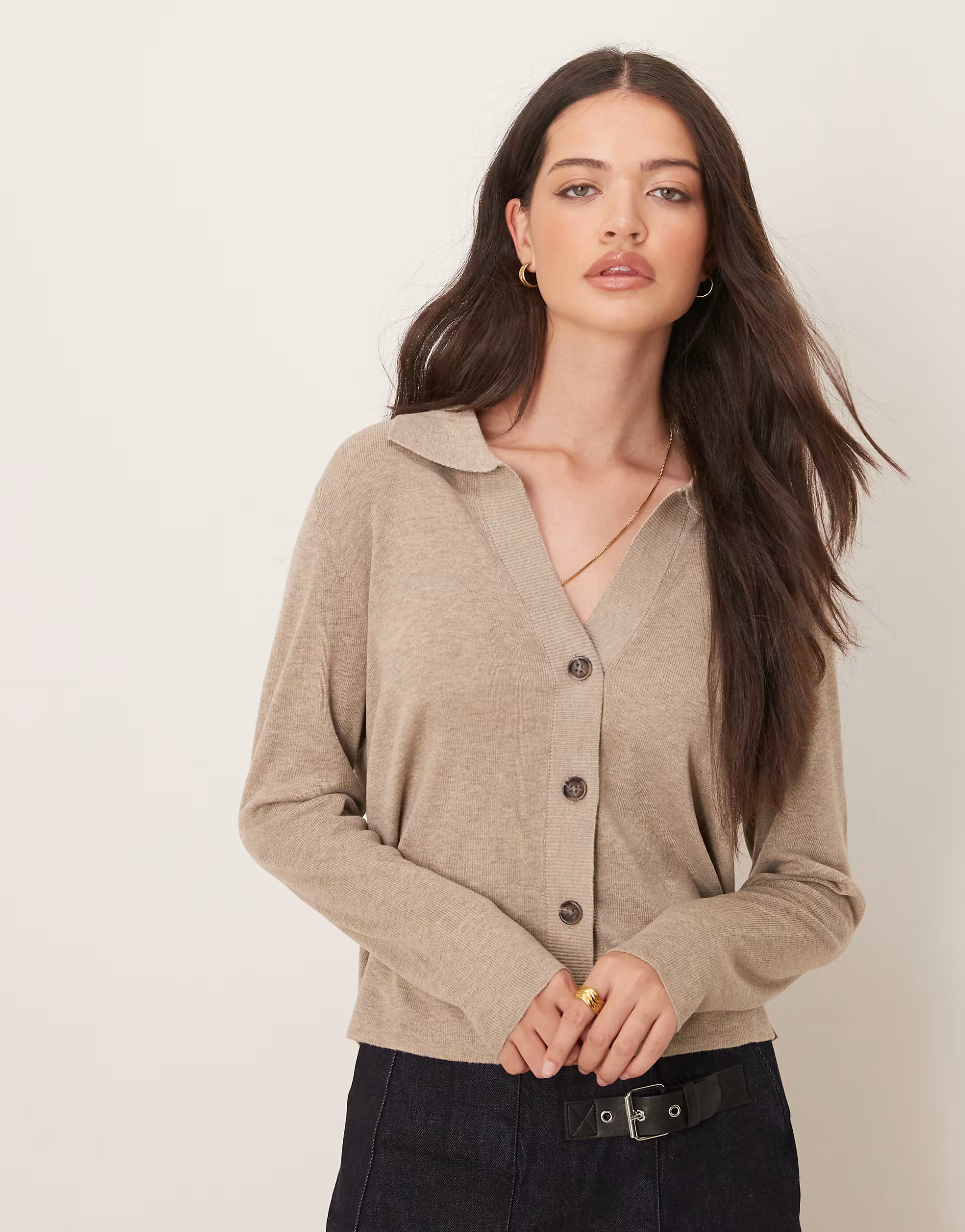 JDY v-neck collar cardigan in beige | ASOS (Global)