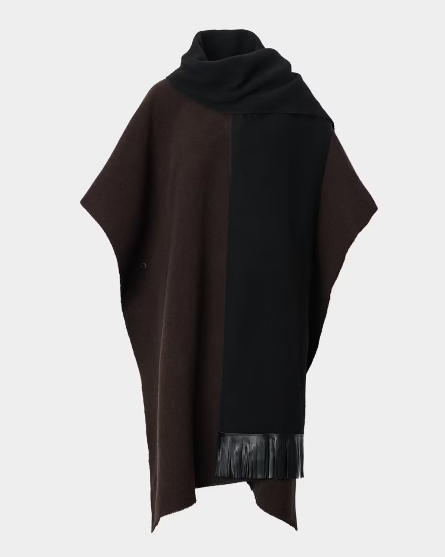 Brooke Leather-Fringed Scarf Wool Poncho | Neiman Marcus