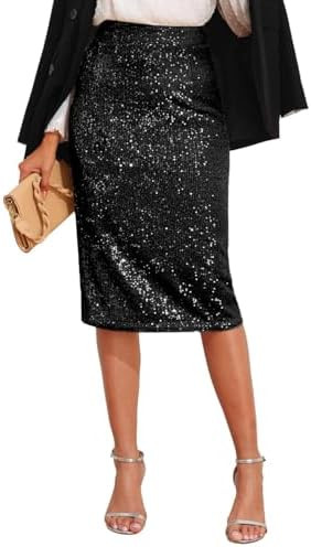 kayamiya Women's High Waist Sequin Skirt Sparkly Midi Skirts Party Cocktail Bodycon Back Slit | Amazon (US)
