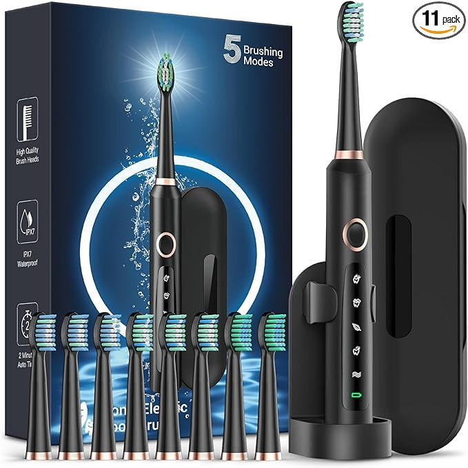 Sonic Electric Toothbrush for Adults - Rechargeable Electric toothbrush with 8 Brush Heads & Trav... | Amazon (US)
