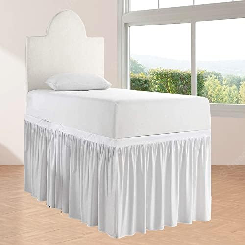 Dorm Room Bed Skirt - College Dorm Bed Skirt - Extra Long Dorm Room Bed Skirt - Microfiber- Twin-XL /32" Drop_White Solid | Amazon (US)