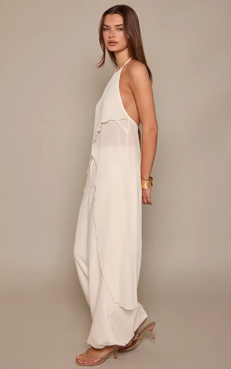 Cream PrettyLittleThing Peach Skin Balloon Leg Trouser | Boohoo USA | boohoo (US & Canada)